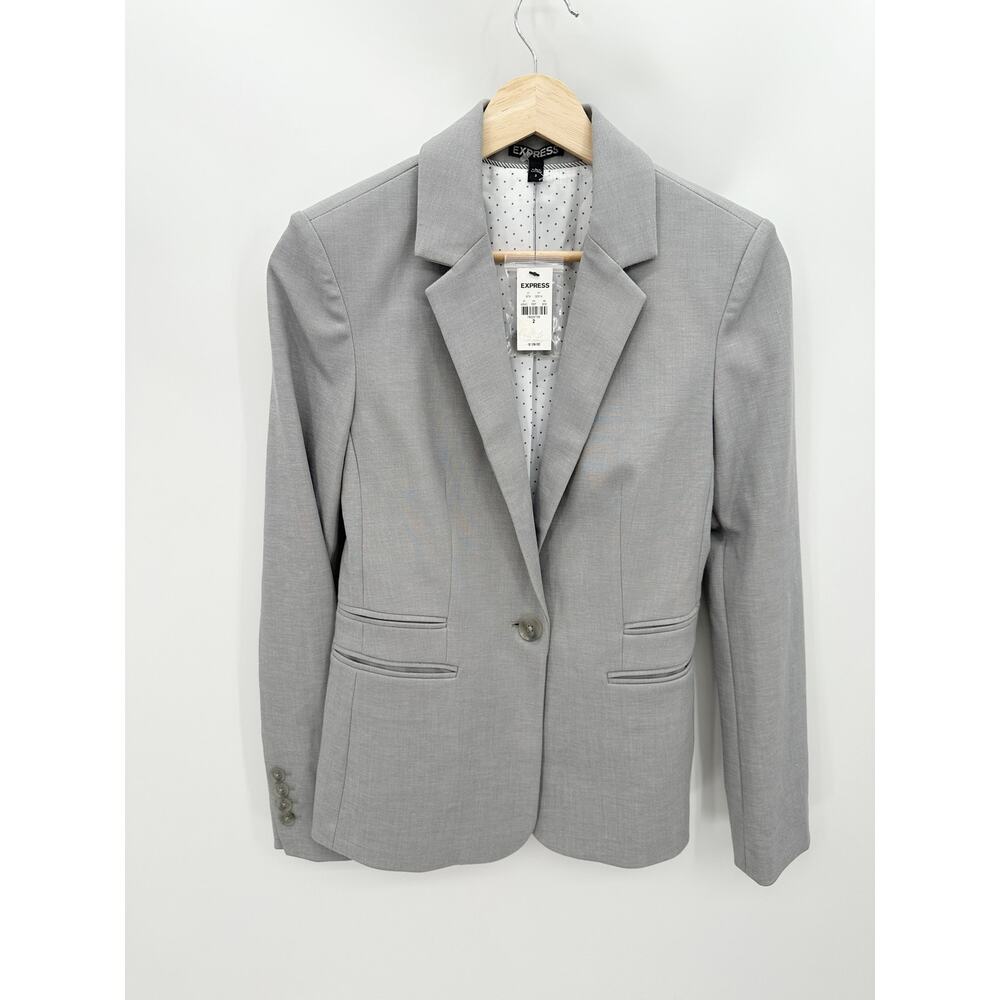 Express Women 2 Grey Single Breasted One Button Notch Lapel Blazer Jacket NWT